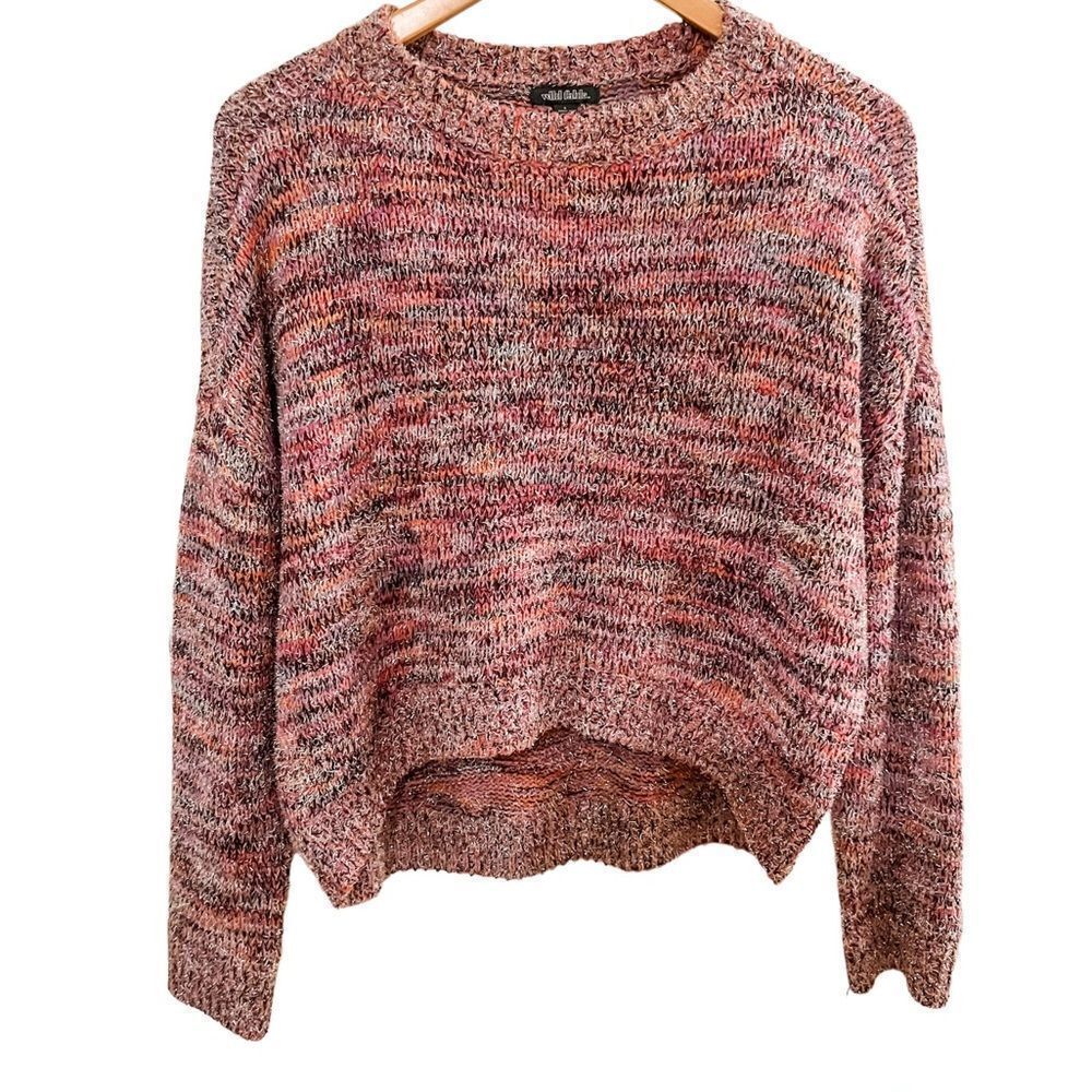 Wild Fable Cropped Metallic Pink Purple Knit Sweater Size Women’s Small